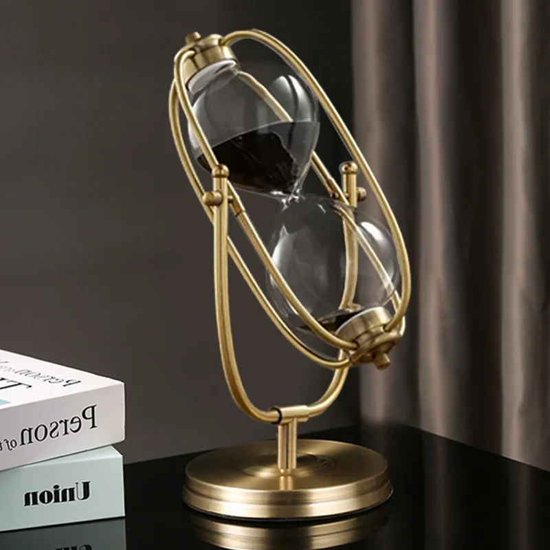 15/30/60 Minutes Rotate Metal Retro Hourglass Creative Black Sand Timekeeper Luxury Crafts Home Decor Sand Clock Ornaments Gifts 3