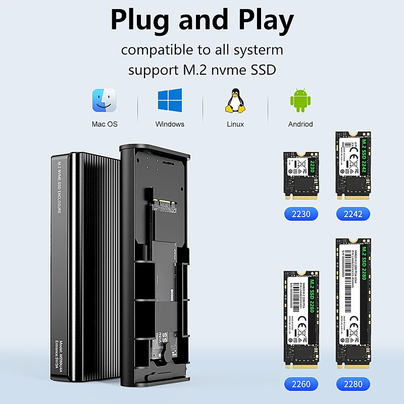 Blueendless 40Gbps M.2 NVMe SSD Enclosure M2 PCIe 4.0 NVME SSD Case M.2 to USB4.0 adaptor Aluminum Docking with Cooling Fan Ssd Enclosure Hard Drive Enclosure