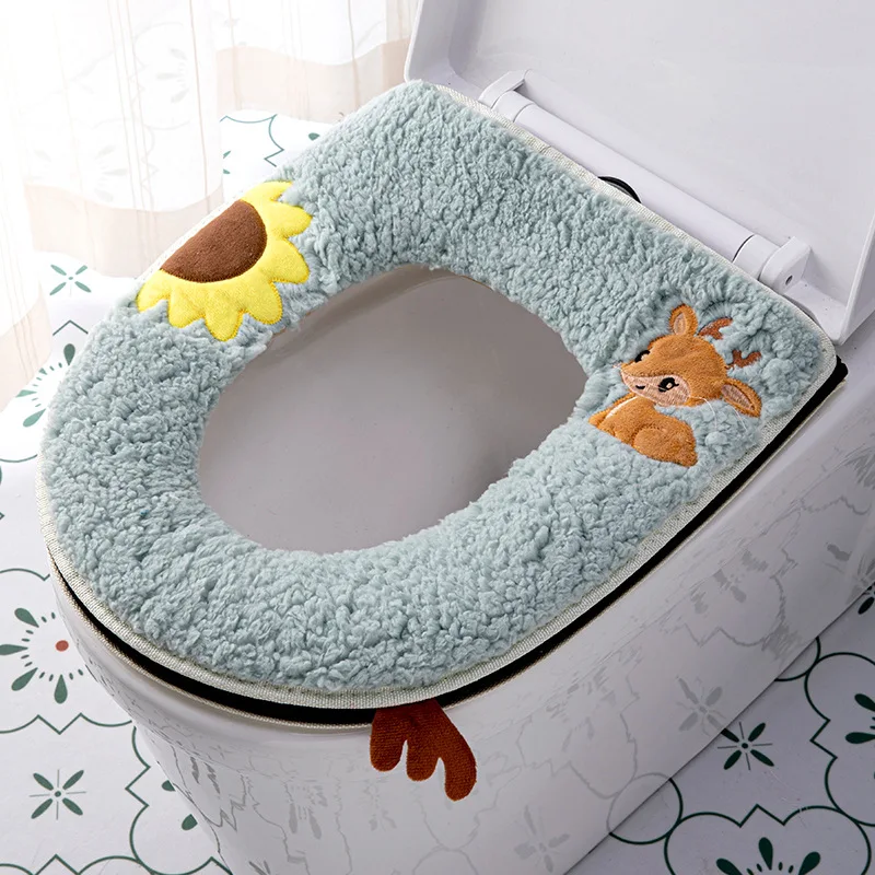 2025 Warm Thickened soft Toilet Pad Winter home Toilet Seat Covers Cute deer Zipper winter wc rim toilet cape cushion bezel case 4