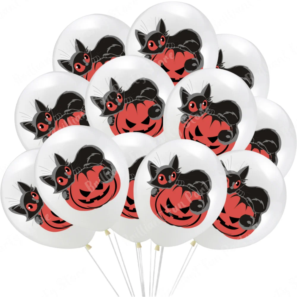thumbnail image 1 of Globos de Halloween de 12 pulgadas, color negro, naranja, blanco y rosa, de látex, para Halloween, fiestas, eventos, regalos, suministros y decoración, 1 of 5