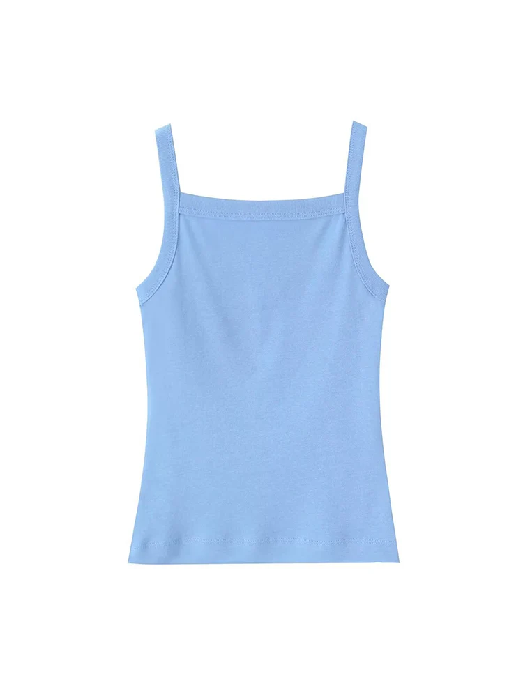 TFMLN 2025 Women Sling Tops Casual Camis Sleeveless Tank Top Cute Casual Square Collar Tops Solid Color Women Fashion Strap Tops
