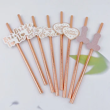 10Pcs Bride Rose Gold Straw per la decorazione di nozze cannucce di carta da bere Bride To Be stoviglie addio al celibato decorazione nuziale