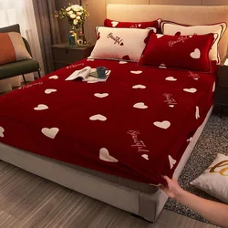 WASART Winter warm coral fleece fitted sheet elastic mattress protector cover fluffy plush bed linen couple double bed king size