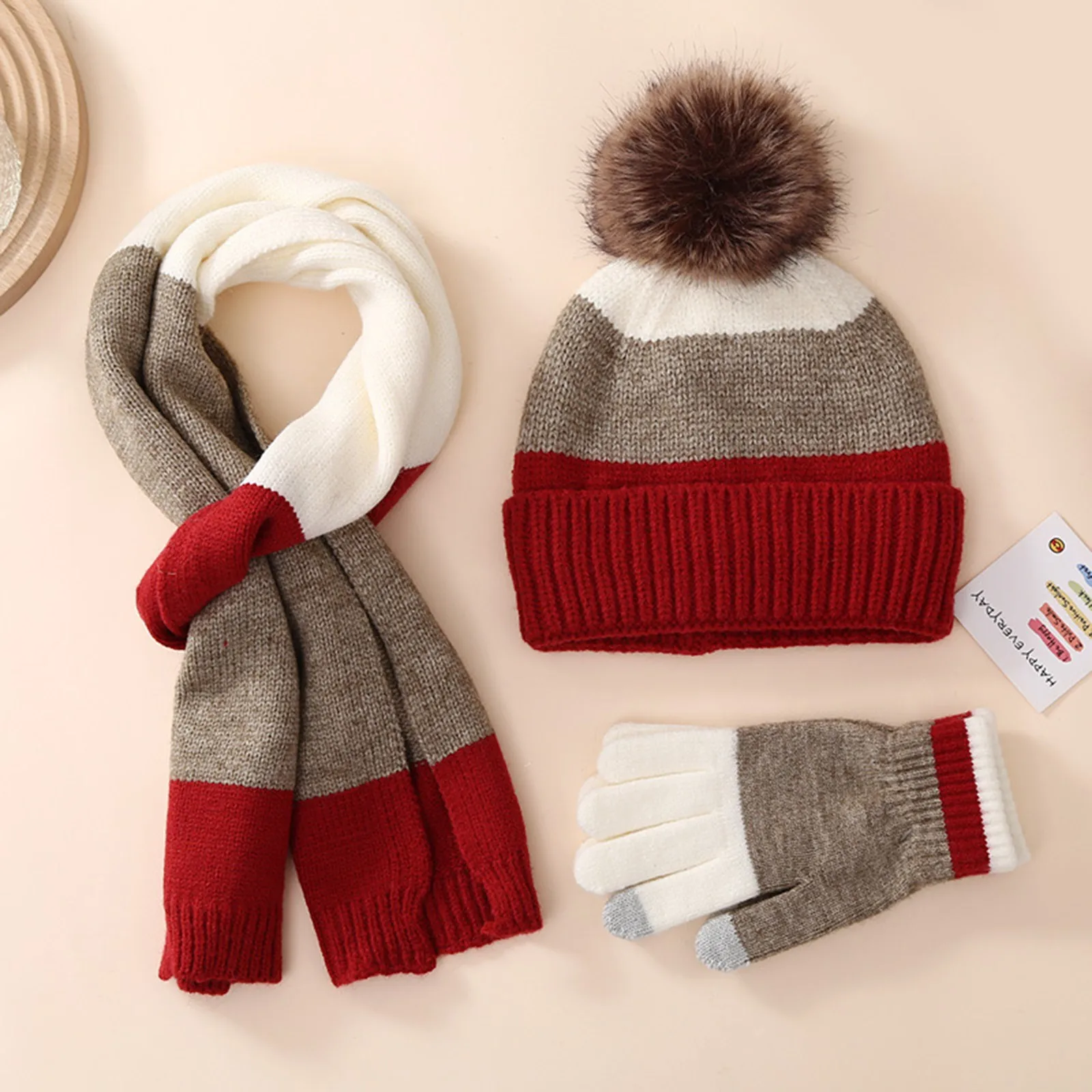 Gloves Scarf Hat Set Children 8 To 15 Years Old Winter Warm Suit Plus Wool Thickened Knitted Hat Gloves And Scarf Set