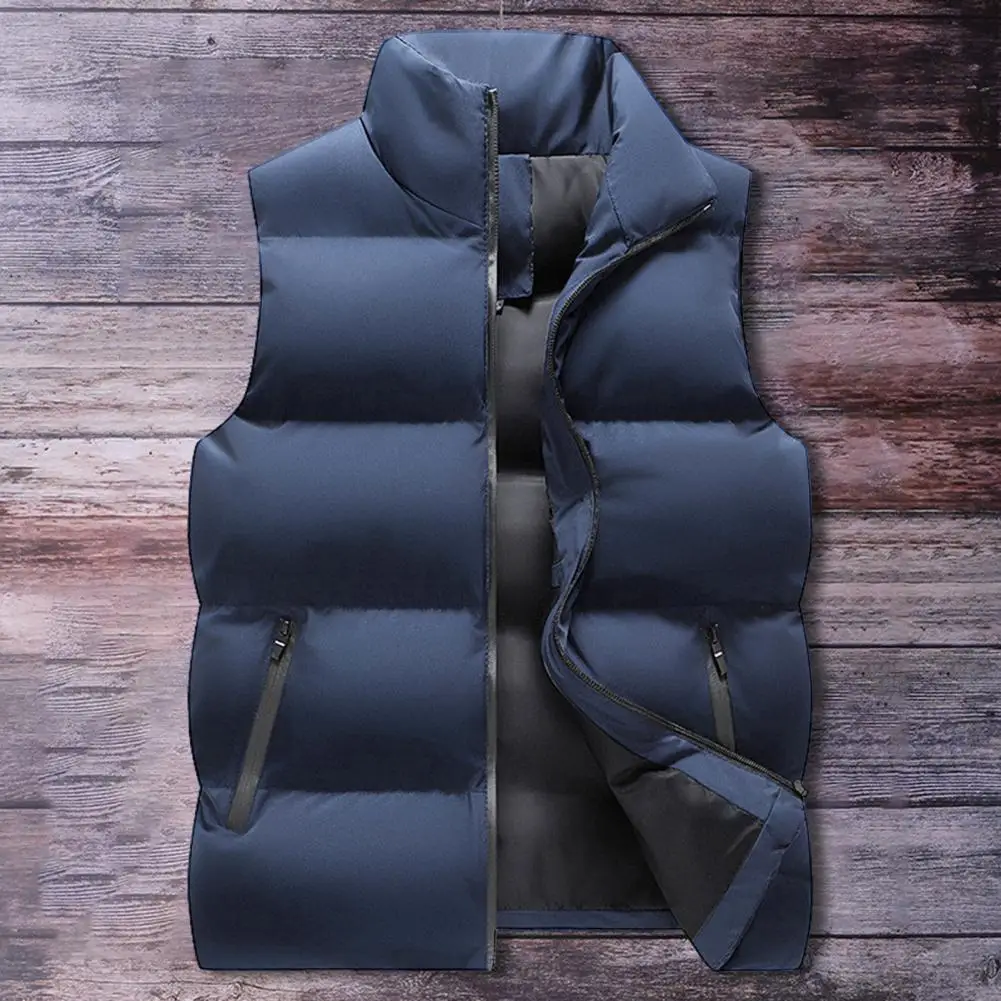 

Zipper Closure Men Coat Winter Men's Padded Waistcoat Windproof Stand Collar Vest with Zipper Pockets Stylish Outerwear for Cold