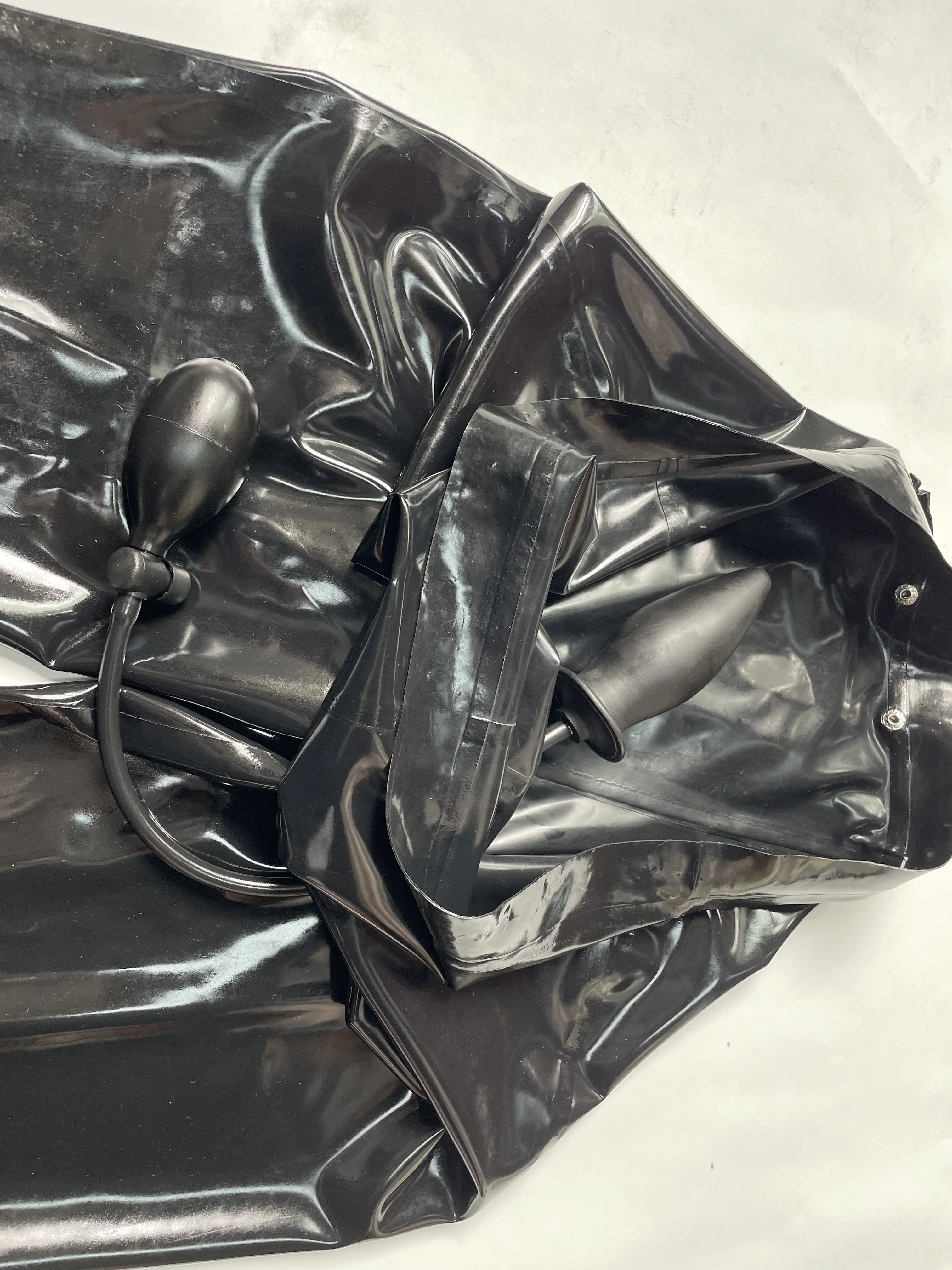 Men latex trousers high waist codpiece and inflatalle anus-gag crotch hole 0.4mm