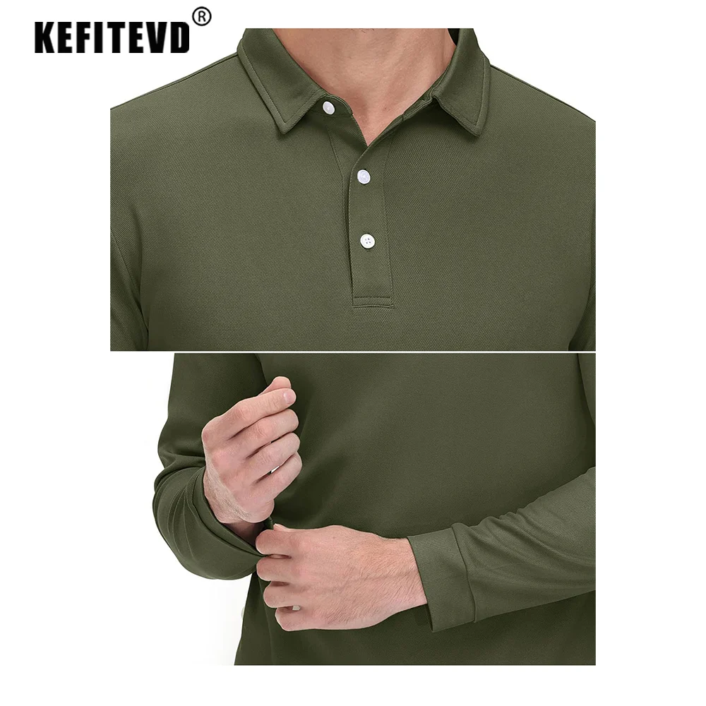 KEFITEVD Men's Quick Dry Polo Shirts Spring Long Sleeve T-Shirt Summer Breathable Lightweight Top Autumn Outdoor Golf Hiking Tee