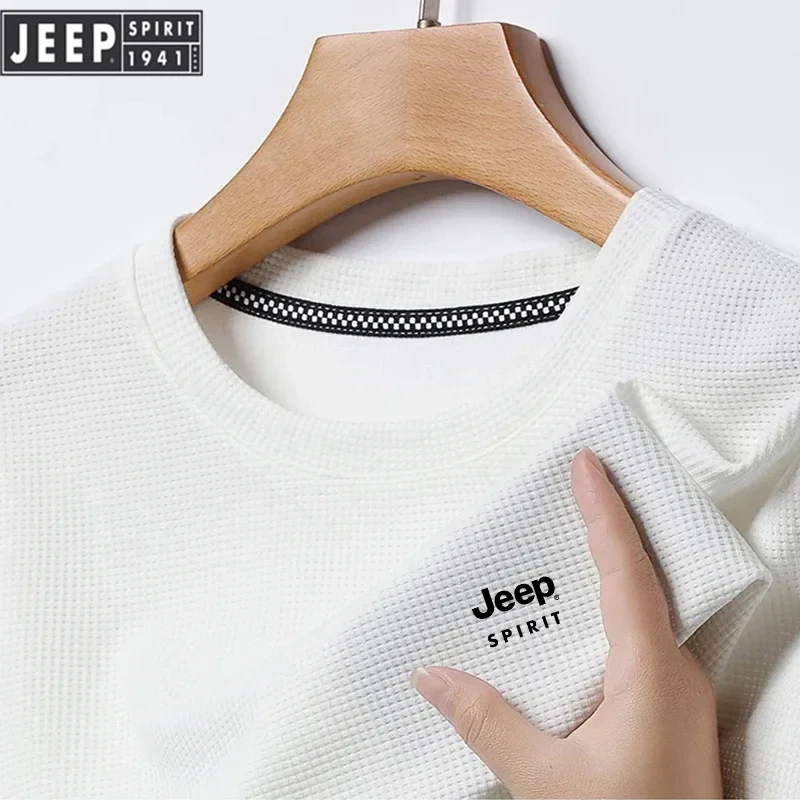 Polo Shirt Embroidered JEEPSPIRIT Autumn Waffle Fabric Polo Shirt Men's Breathable Top Business Casual Long Sleeved Polo-shirt for Men