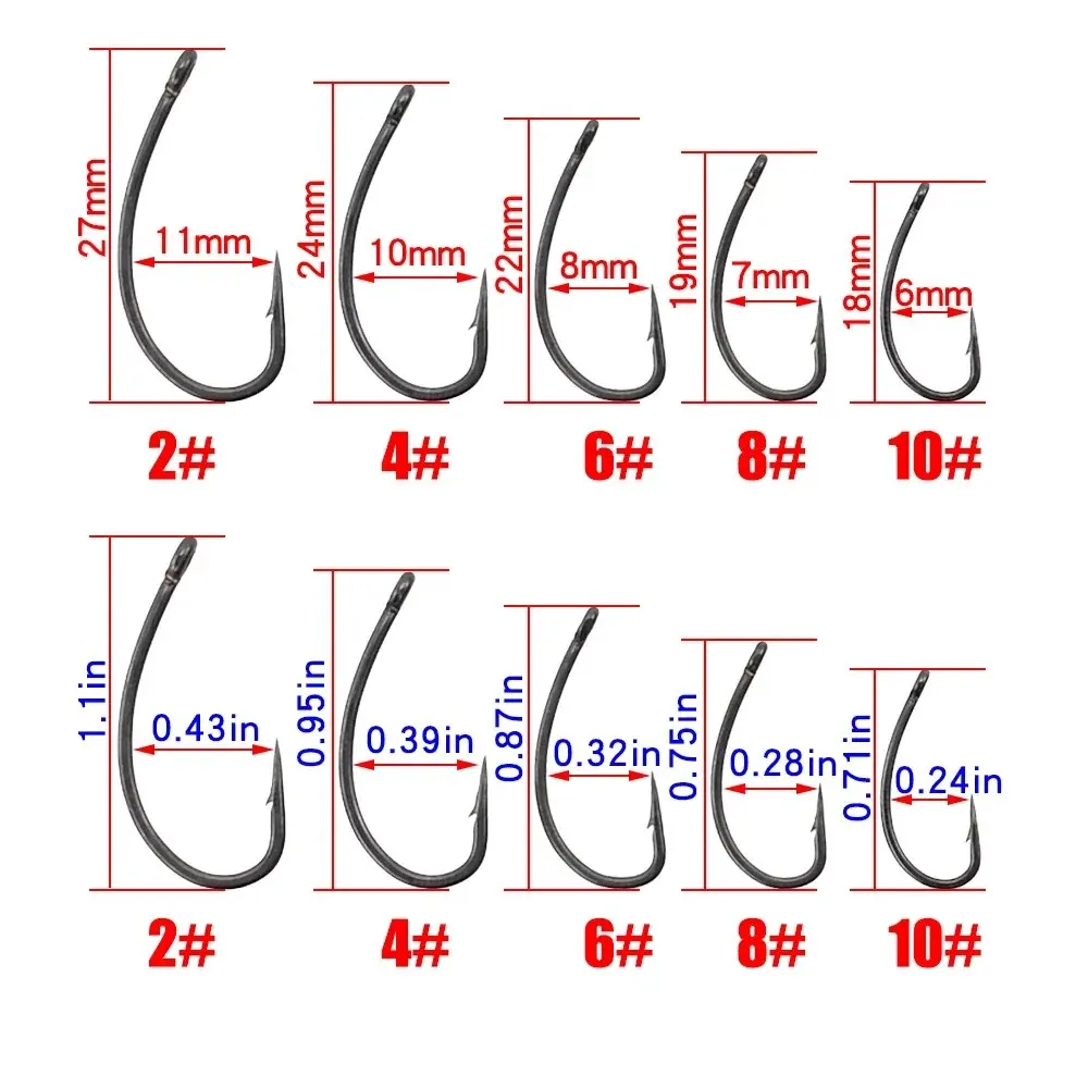 15x Carp Fishing Hooks Hirisi With Eye Micro Barb High Carbon Steel PTFE Coated Fishing Accessories X915