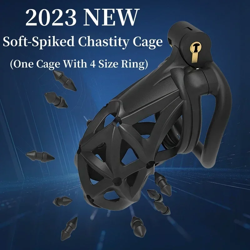 New Male Chastity Restraint with Double Headed Soft Spikes Breathable CB Lock Lightweight Cock Cage BDSM Adult Play 18+