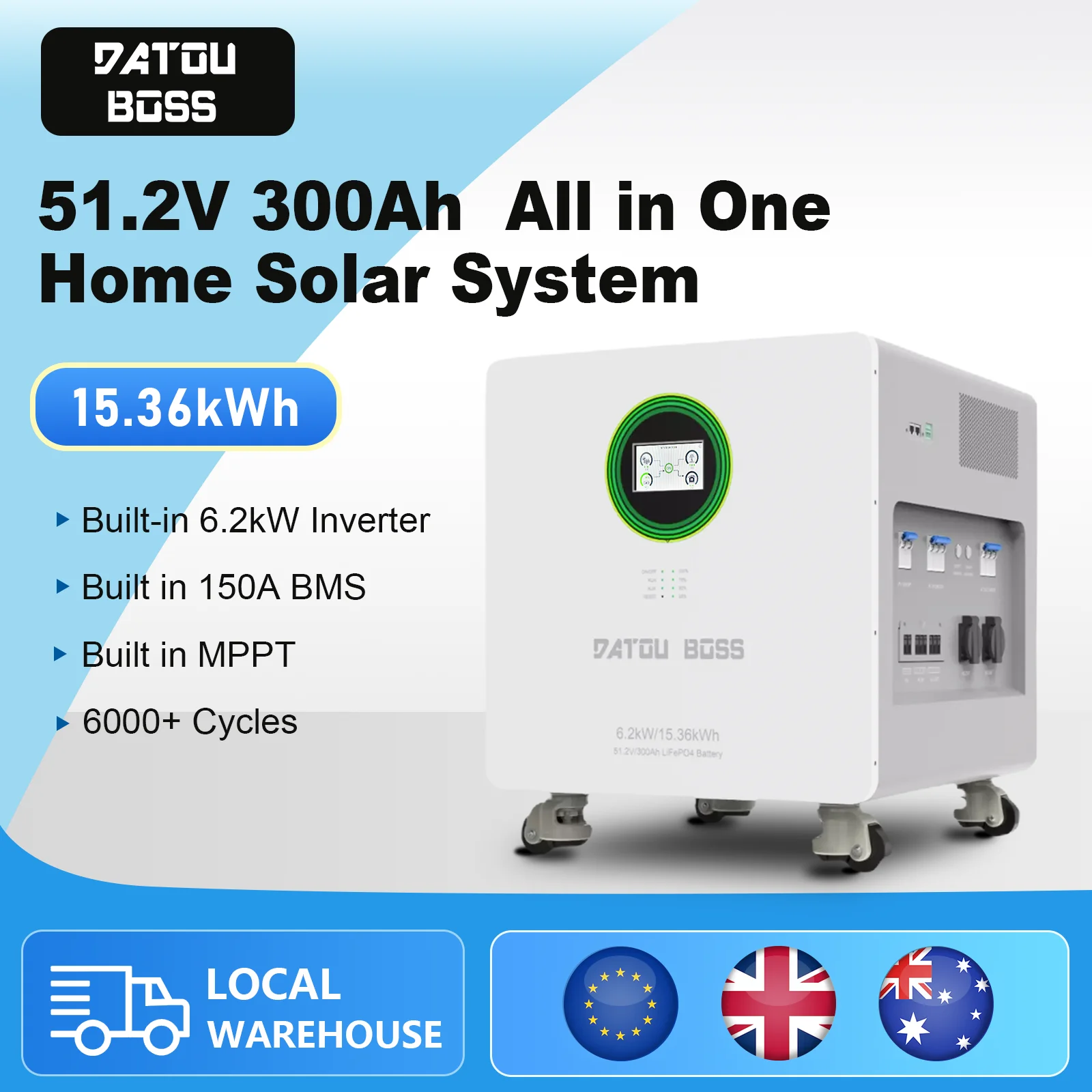 DATOUBOSS 15.36kWh All in One LiFePO4 Battery 51.2V Built-in 6.2kW