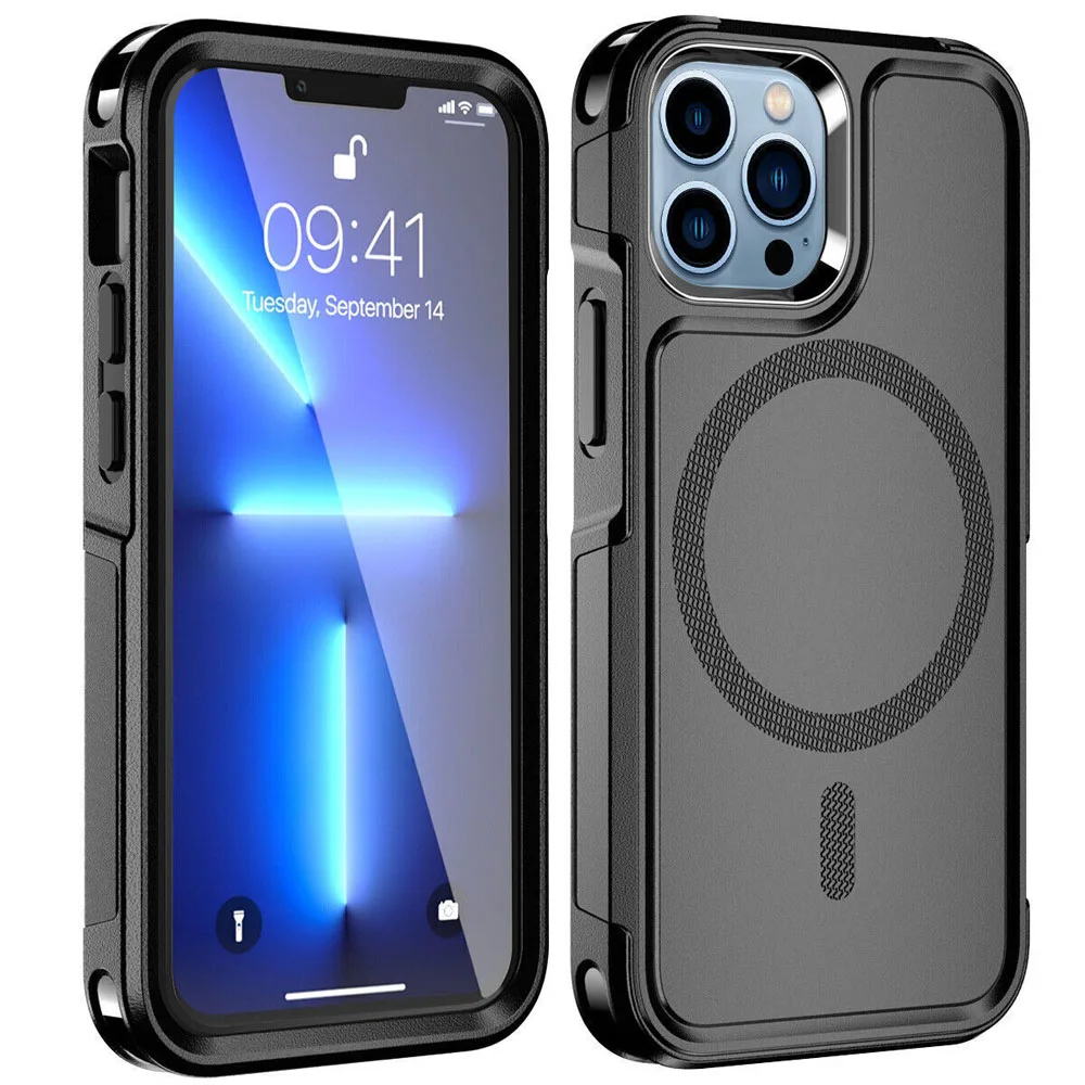 thumbnail image 1 of For MagSafe Phone Case For iPhone 13 12 Pro Mini Max 11 15 14 Plus Shockproof Heavy Duty Rugged Magnetic Hybrid Matte Cover, 1 of 5