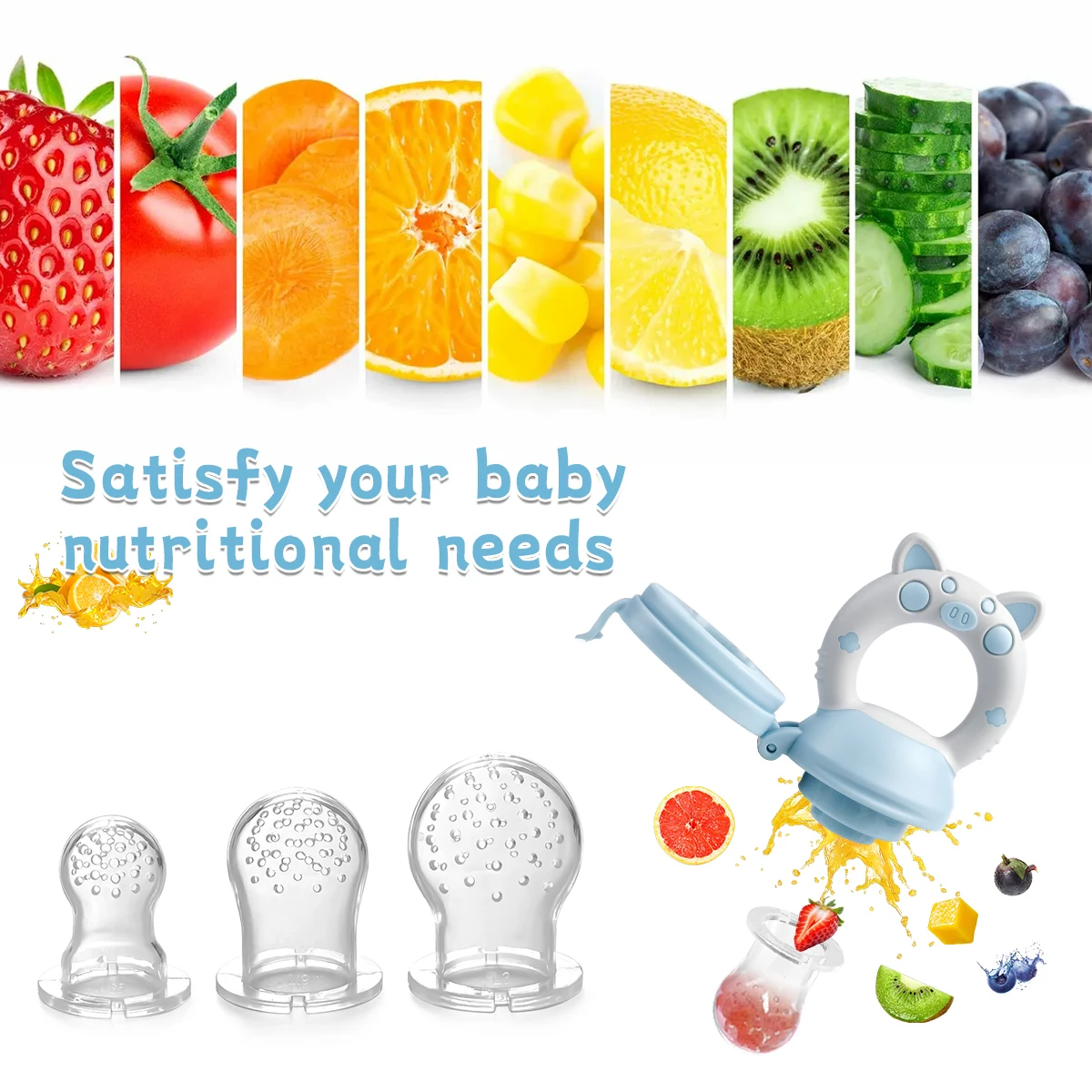 8pcs Children's Silicone Fruit & Vegetable Feeder with Handle - Perfect Food Supplement Pacifier ,Christmas, Halloween 2