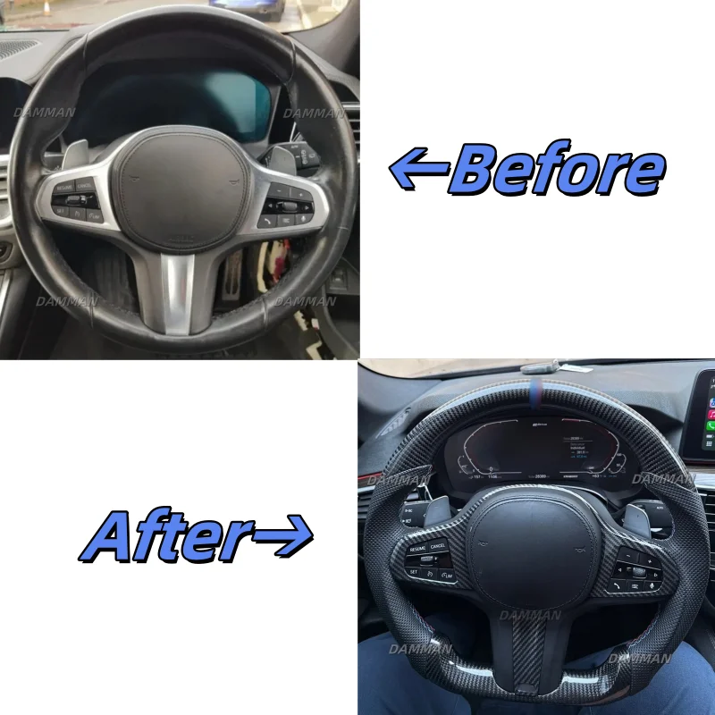 실제 탄소 섬유 스티어링 휠, 자동차 액세서리, BMW G30 M5 X3M X5M G01 G02 G05 G06 G07 F90 F91 F92 F93 G15 G16 G31 G32 G29