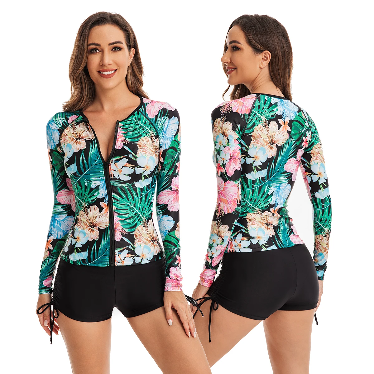 SEAUR - Uitslagbescherming voor dames met lange mouwen, surfpak uit één stuk, bescheiden badmode, zwemmen, zonnebescherming, badpak met rits, XS S M L XL, Blauw 01, XXL