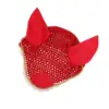 Soft Cotton Hand Crochet Breathable Fly Veil with Ears for Horse Red 1