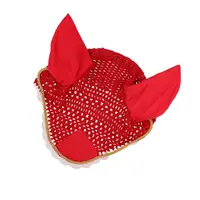 Soft Cotton Hand Crochet Breathable Fly Veil with Ears for Horse Red 1