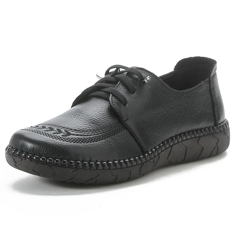 New Cowhide Retro Ethnic Style Women Shoes Comfortable