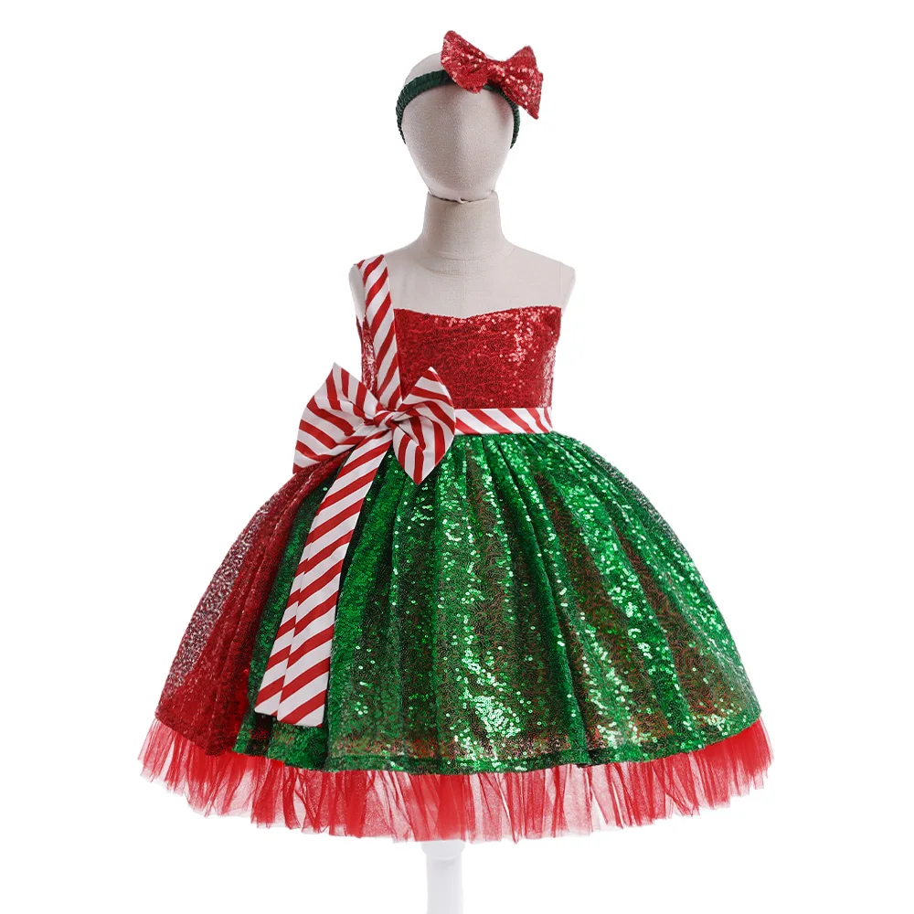 Baby Girls Striped Bow Christmas Party Dress