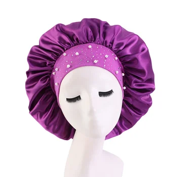 Satin Sleep Cap Rhinestone Bonnet Women Hat Night Hair Care Salon Shower Headband Muslim Hijab