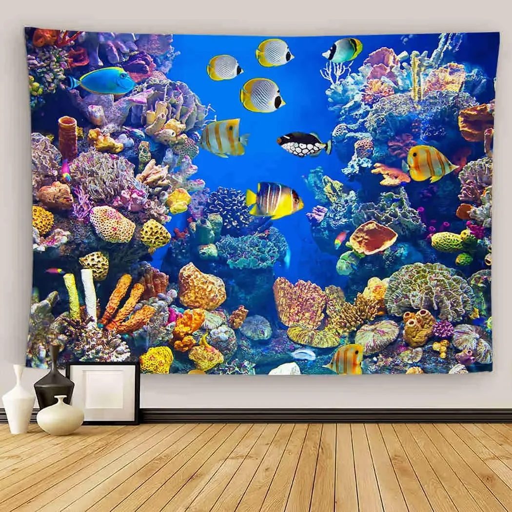 Tropical Fish Undersea World Tapestry Wall Hanging Ocean Animals Tapestries for Bedroom Aesthetic Living Room Home Decoration