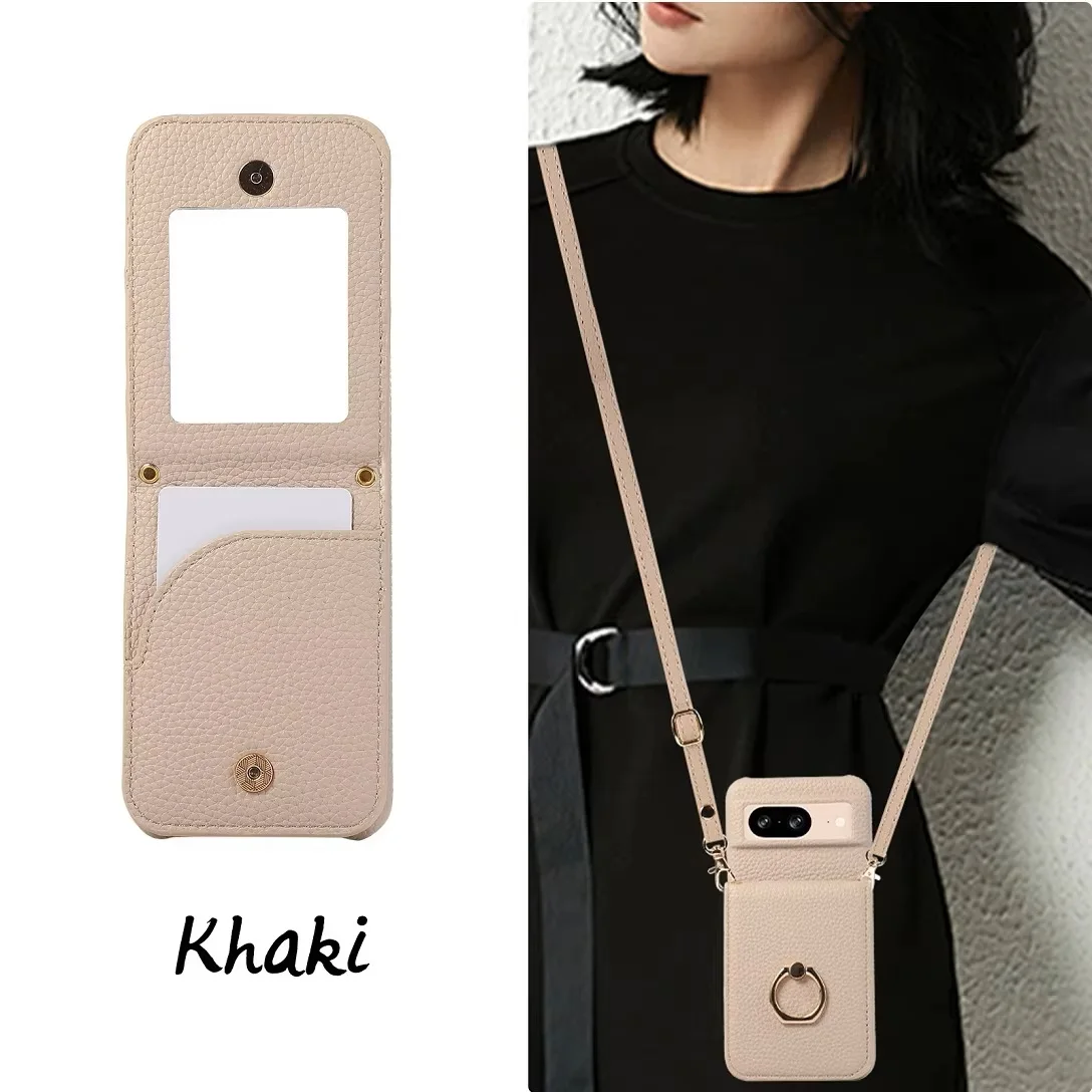 Luxury Crossbody Leather Wallet Case with Makeup Mirror and Ring Stand
