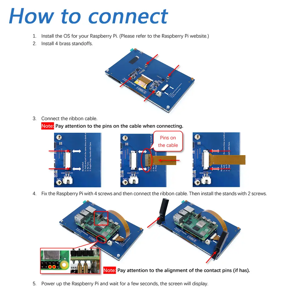 Freenove Touchscreen for Raspberry Pi 5 4 Screen Display 5/ 7 Inch IPS/ TN 800x480 Pixel 5-Point Capacitive Touch Driver-Free image 4