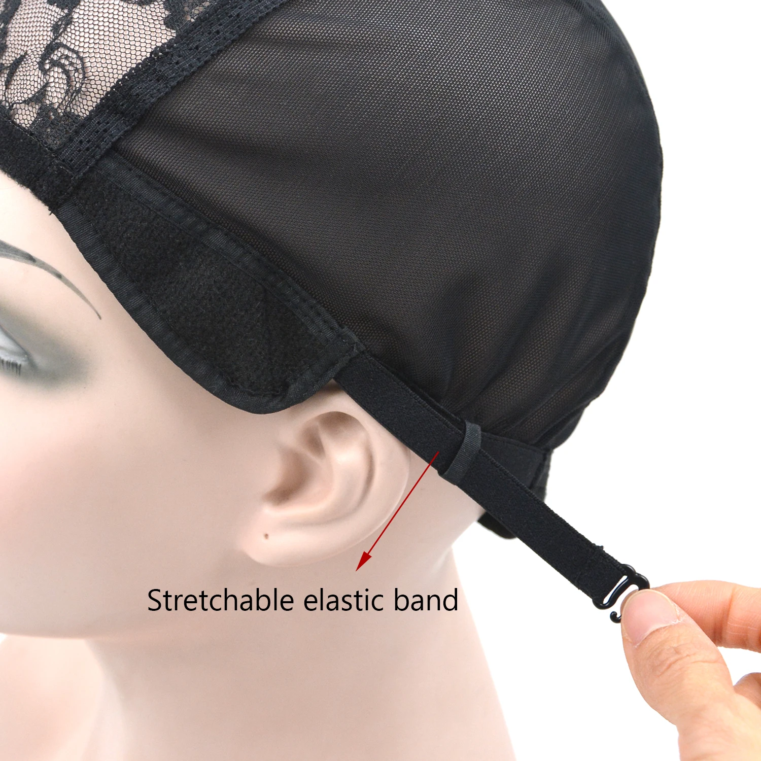 2Pcs Weaving Wig Cap Black Lace Hair Nets Lace Mesh Wig Cap with Elastic Adjustable Straps for Making Wigs