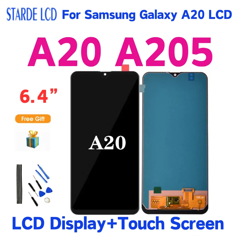 

AAA+ For Samsung Galaxy A20 LCD Display Touch Screen Digitizer Assembly For Samsung A205 SM-A205F A205FN Replacement With Frame