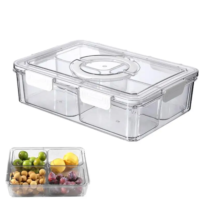 

Divided Snack Tray Clear Portable Snack Platter Food Storage Containers 4 Compartments Fridge Organizer Snack Bowls For Party