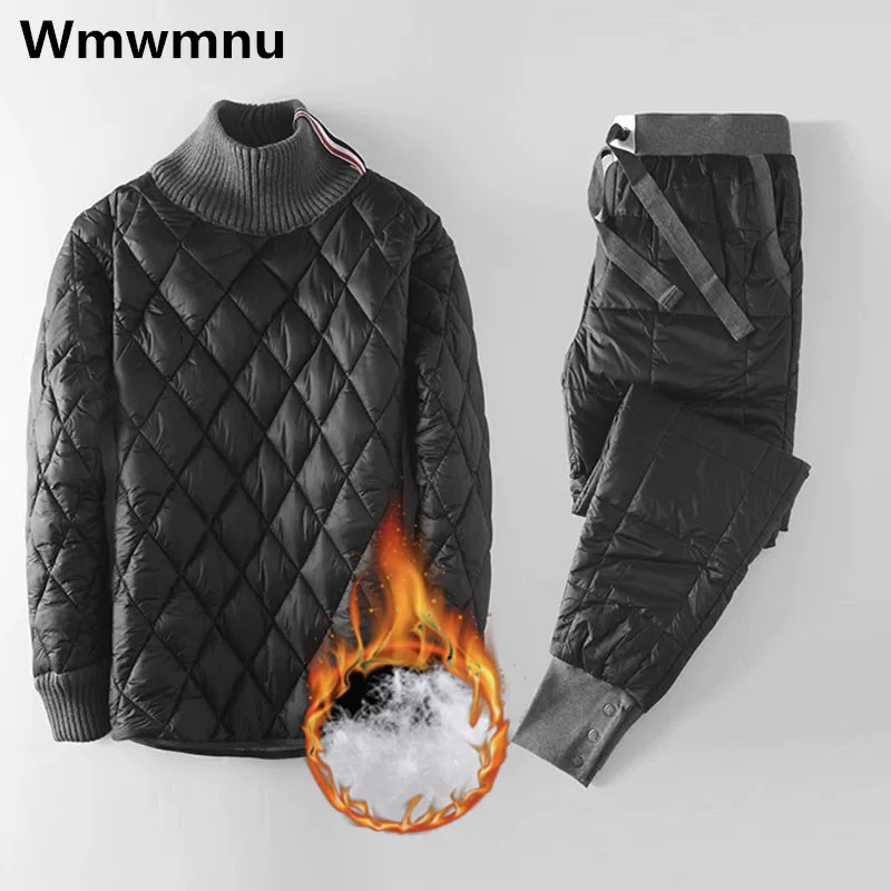 

Down Cotton Turtleneck Tops Outfit High Waist 90cm Quilted Joggers Conjuntos Winter Warm Tracksuit 2 Piece Set Casual Windbreak