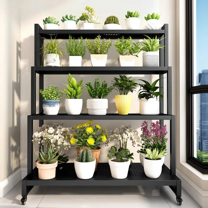 Movable Luxury Flower Shelf Balcony Tiered Wrought Iron Party Flowers Stand Table Universal Scaffale Per Piante Home Furniture
