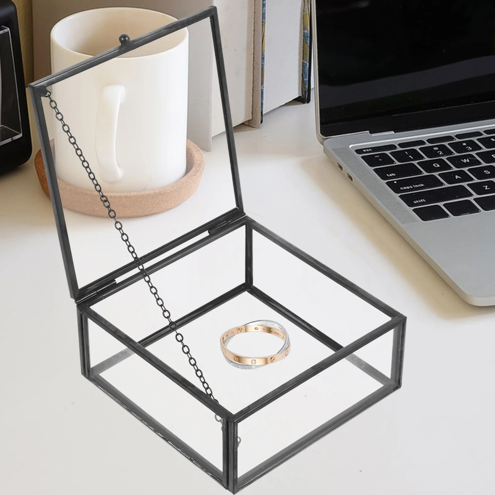 Golden Alloy Frame Glass Jewelry Box Luxury Perfume ganizer Storage Container Trinket Case Home Storage ganization 4