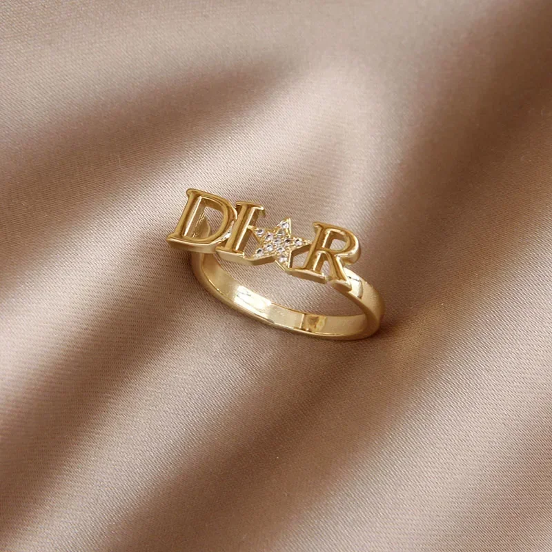 Crystal Letter D Adjustable Rings for Women Zirconia Star Rings Party Accessories Gifts