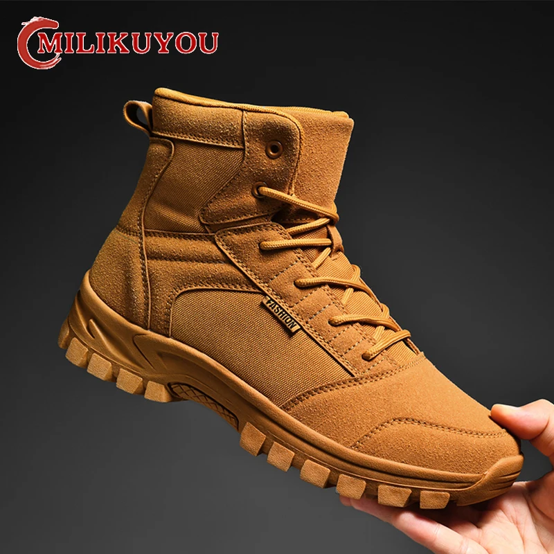 

2024 Brand High Top Boots Men's Leather Shoes Fashion Desert Ankle Military Boots For Man Shoes Non-slip Lace-Up Martin Boots