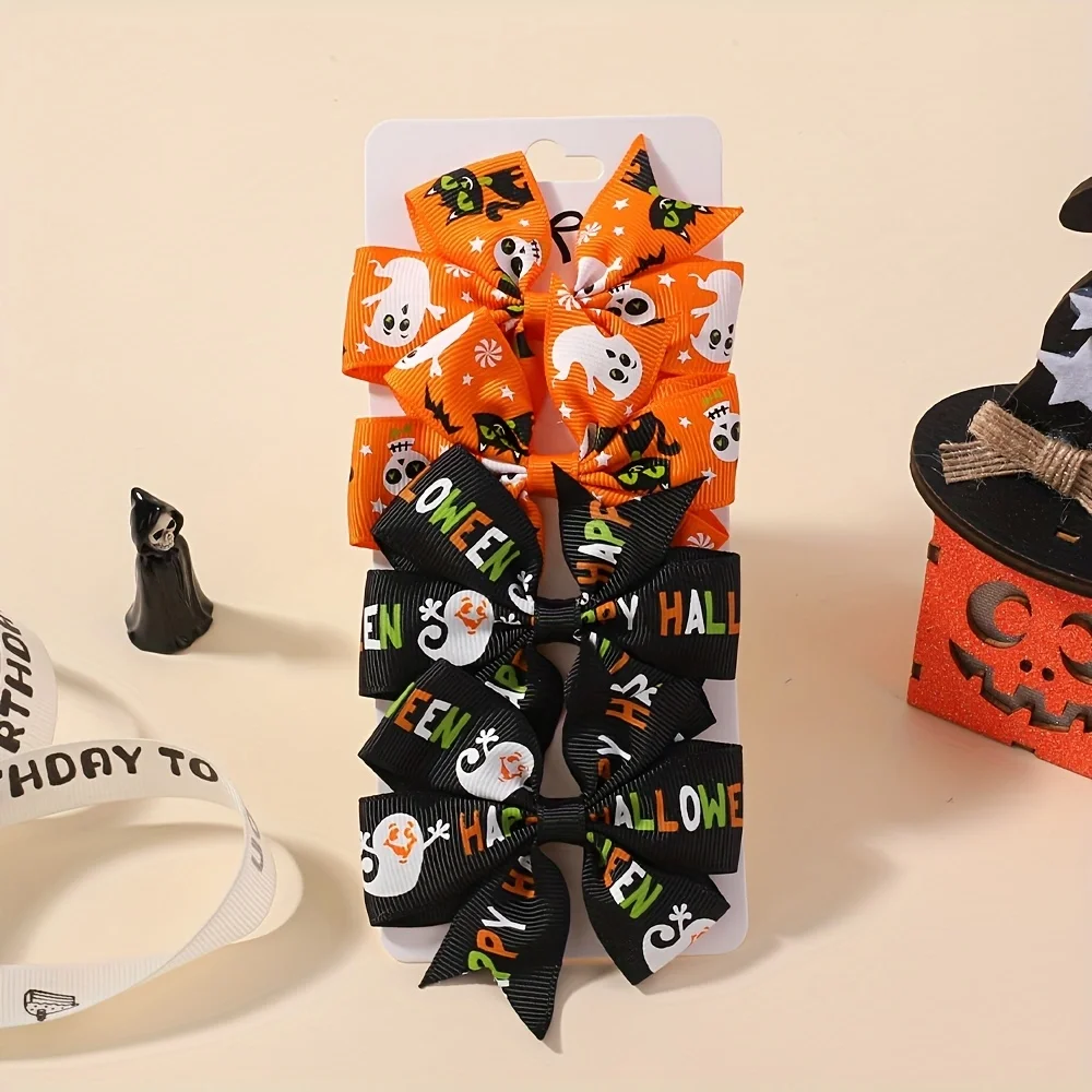 4/12 Stücke Kürbis Halloween Ripsband Haarbögen Haarspangen Mädchen Haarspangen Haarnadeln Kinder Haarschmuck Set Geschenke – Detail 15