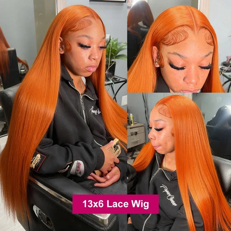32 36 Inches Straight Ginger Orange Lace Front Human Hair Wig 13x4 13x6 HD Lace Frontal Colored Wigs Preplucked For Women