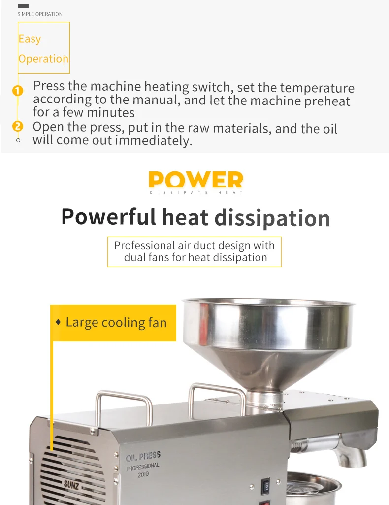 DIVEDEER 1500 W Kaltpress-Ölmaschine für Zuhause und Unternehmen, Extrakt Erdnuss-Sonnenblumen-Sojabohnen mit Edelstahl-Quetscher – Detail 24