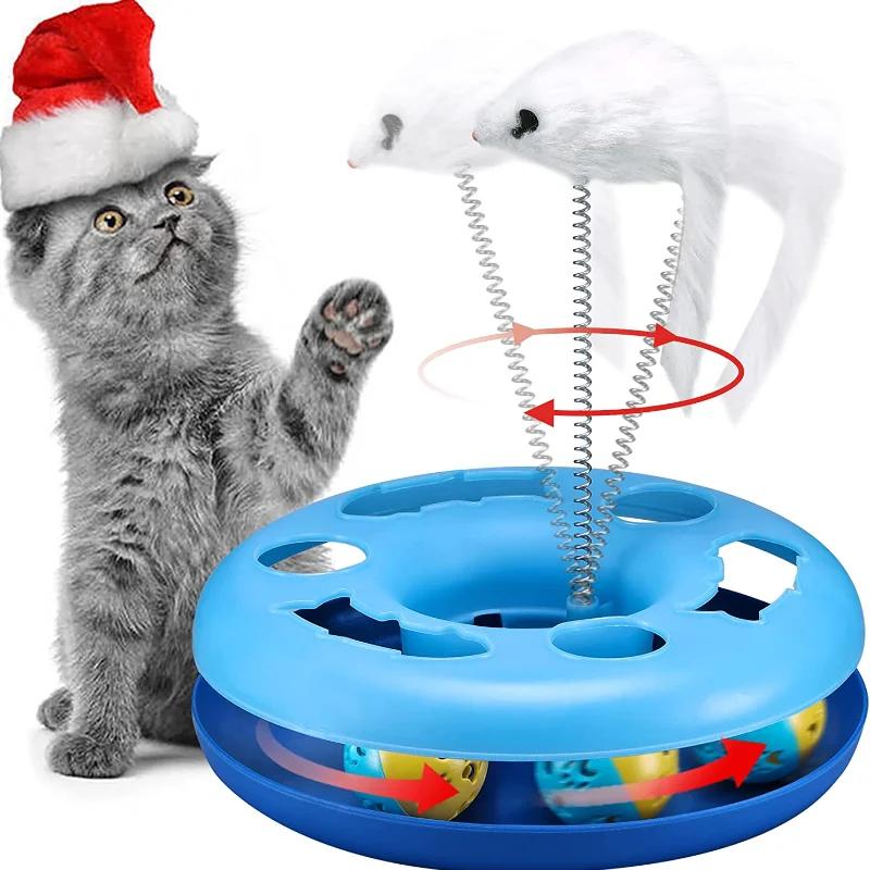 Cat Toys, Cat Toys for Indoor Cats,Interactive Kitten Toys Roller Tracks  with Catnip Spring Pet Toy with Exercise Balls Teaser Mouse (red)