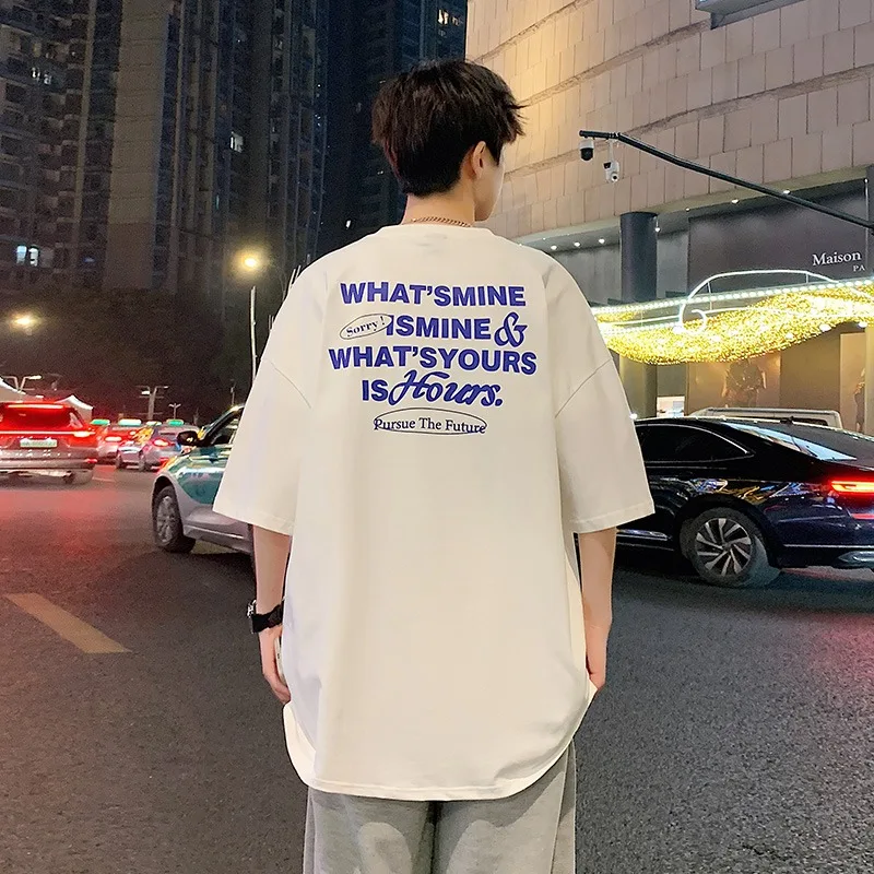 남성용 하이 퀄리티 반팔 티셔츠, 다목적 소프트 숄더 드롭 프린트, 홍콩 스타일, 루즈한 여름