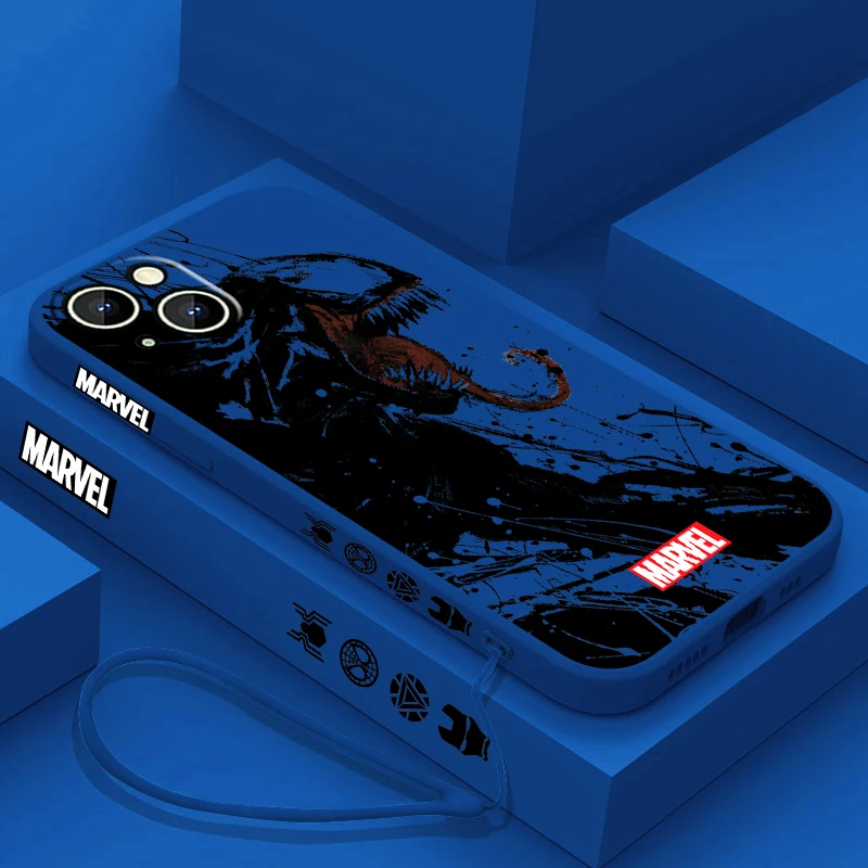 thumbnail image 1 of Funda de teléfono de superhéroe Marvel Venom Cool para Apple iPhone 15 14 13 12 11 Pro Max Plus 8 7 SE Liquid Left Rope Capa Cover, 1 of 5