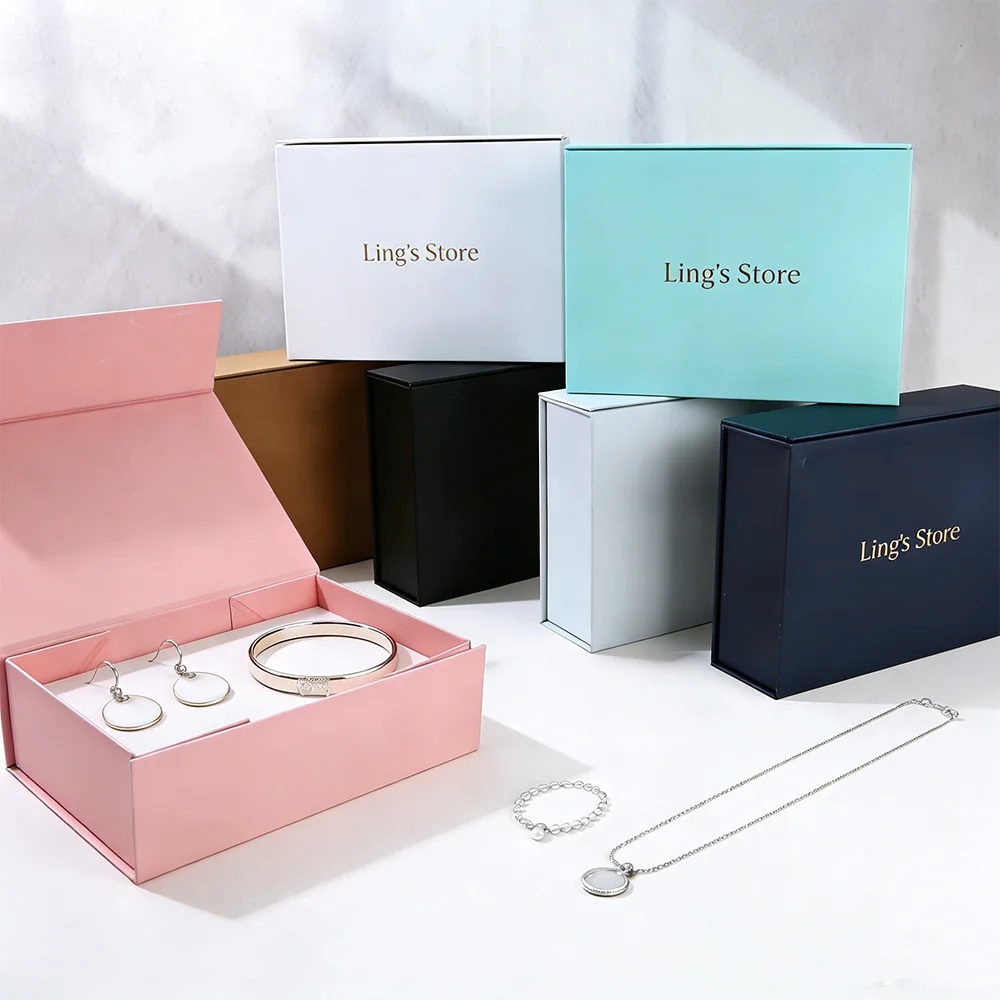 10/20 Stück personalisierbare, einteilige, faltbare magnetische Schmuckbox mit Logo – Organizer für Ringe, Ohrstecker, Halsketten, Anhänger und Armbänder – Detail 4