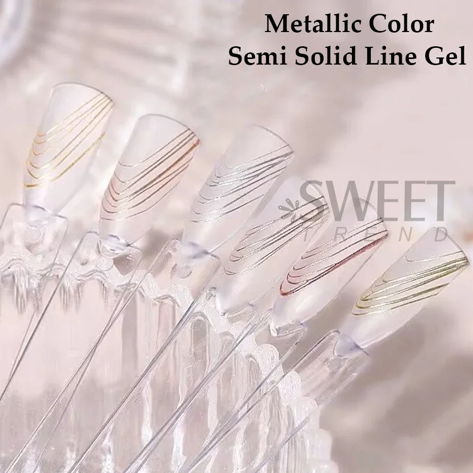 6pcs Semi Solid Metallic Line Gel Nail Polish Gold Spider Wire Glue DIY Stripe Flower Drawing Painting French Manicure Varnish