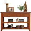 Solid Wood Console Table Entryway Table with Storage Drawers and Bottom Shelf Sofa Table for Storage Entry Hallway, 1