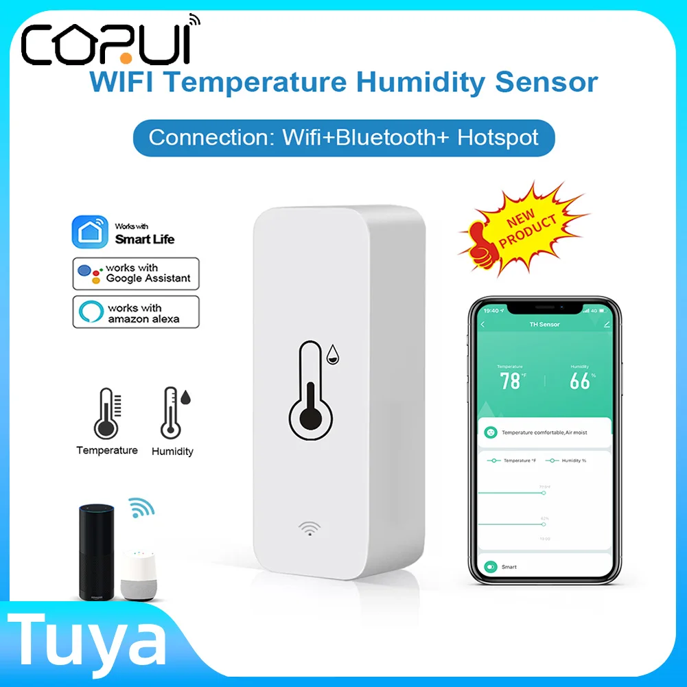 CORUI Tuya ZigBee Smart Temperature Humidity Sensor LCD Display Indoor Thermometer Monitoring Via Alexa Google Home Smart Life