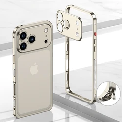 Premium Metal Alloy Shockproof Phone Case with Silicone Lining and Lens Protection - iPhone 15 Plus (Titanium)