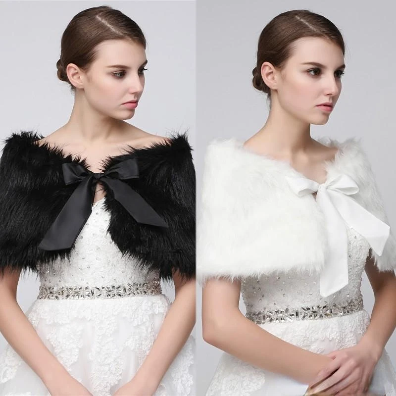 White Black Bridal Wrap Shawl Coat Jackets Boleros Shrugs Regular Faux Fur Stole Capes Wedding Party