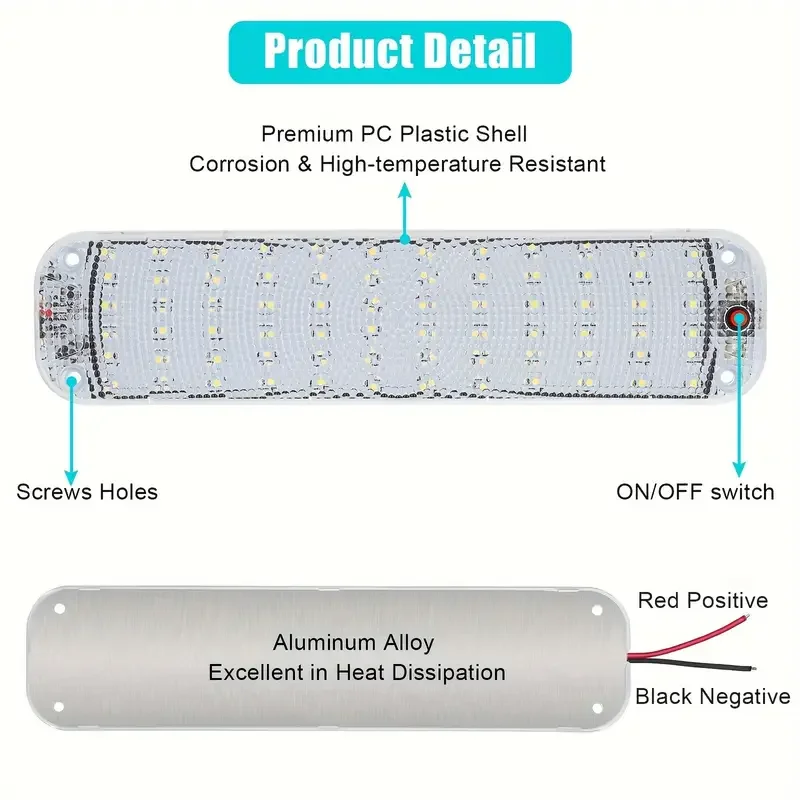 1pc 12V-80V Car Interior Led Light Bar White Light Tube With Switch For Van Lorry Truck RV Camper Boat Indoor Car Ceiling Lights