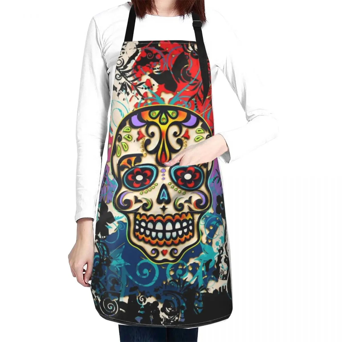 Mexican Skull, Sugar Skull, Day of the Dead, Dias de los muertos Apron Cleaning Products For Home cook wear