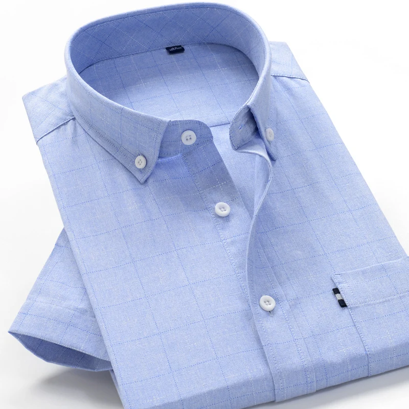 Men's Business Casual Loose Plaid Short-sleeved Shirt Summer Professional Office Large Size Shirt